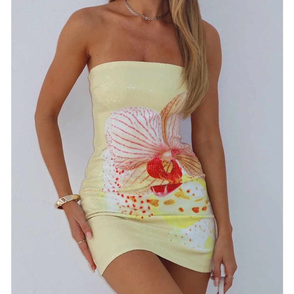 White Fox Boutique Yellow Floral Mini Dress